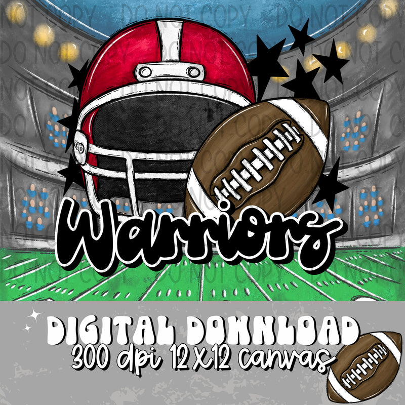 Warriors Football Helmet Red Black - DIGITAL DOWNLOAD