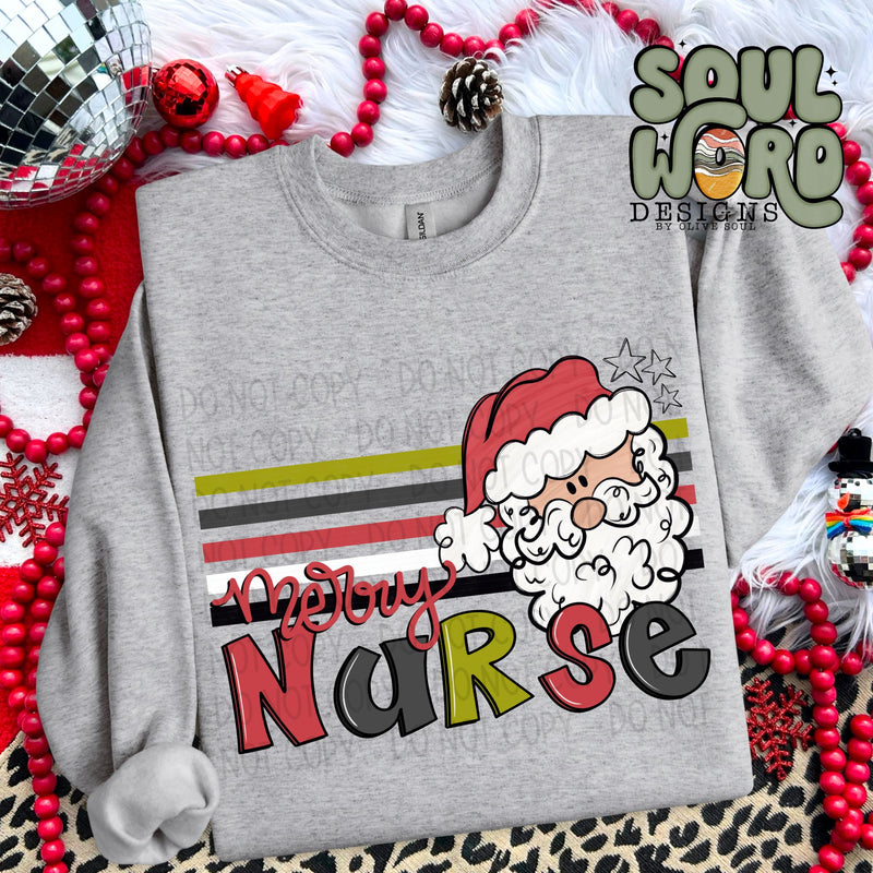 Merry Nurse Retro Stripe Santa - DIGITAL DOWNLOAD