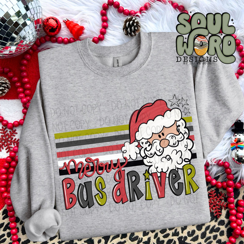 Merry Bus Driver Retro Stripe Santa - DIGITAL DOWNLOAD