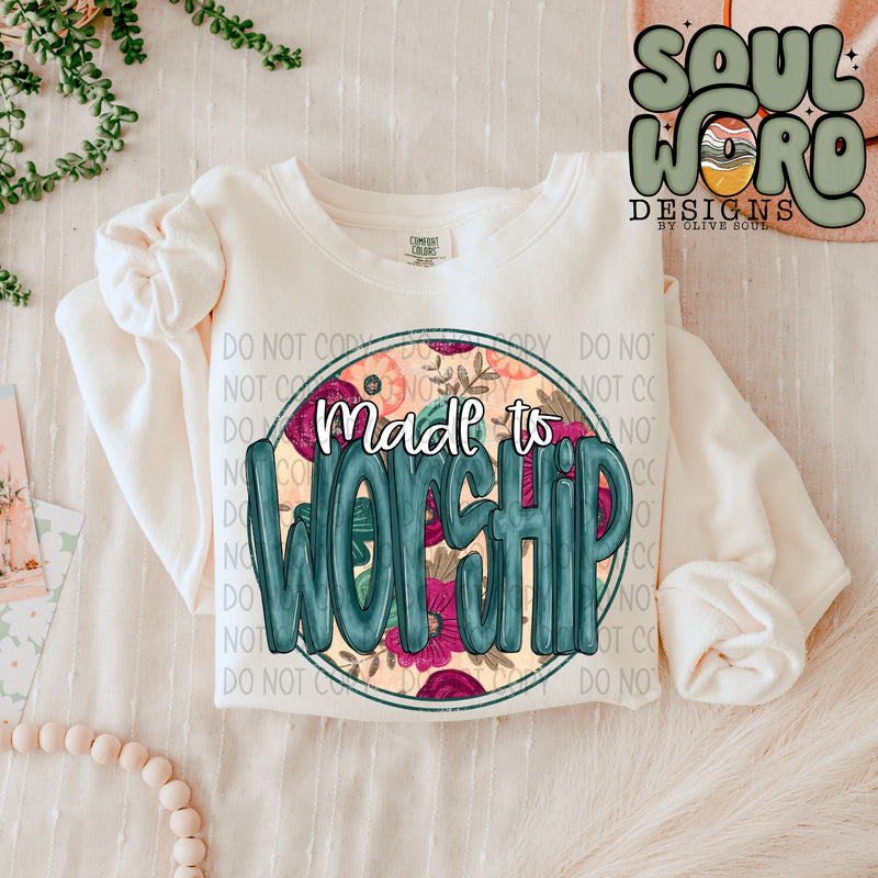 Made To Worship Floral Teal - DIGITAL DOWNLOAD