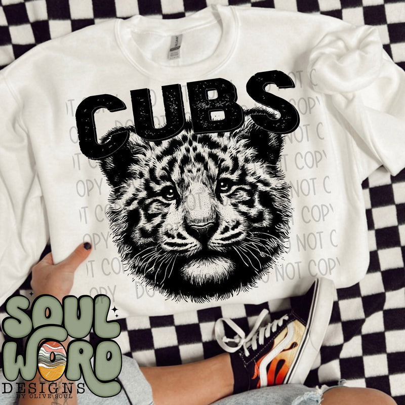 Cubs Tiger Mascot Black & White - DIGITAL DOWNLOAD