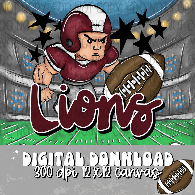 Lions Football Player Maroon - DIGITAL DOWNLOAD