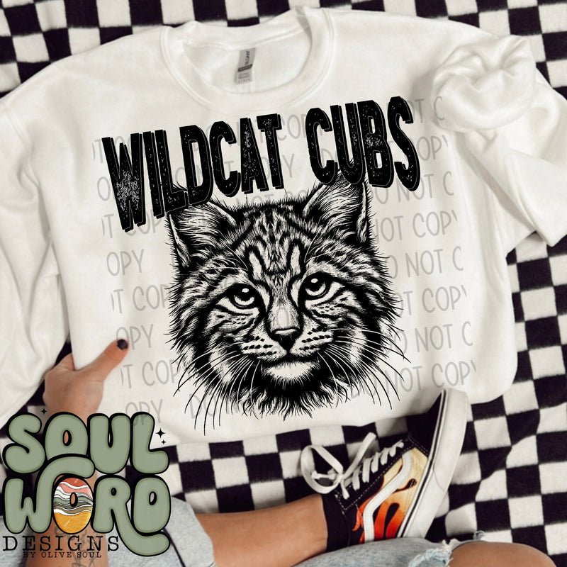 Wildcat Cubs Mascot Black & White - DIGITAL DOWNLOAD