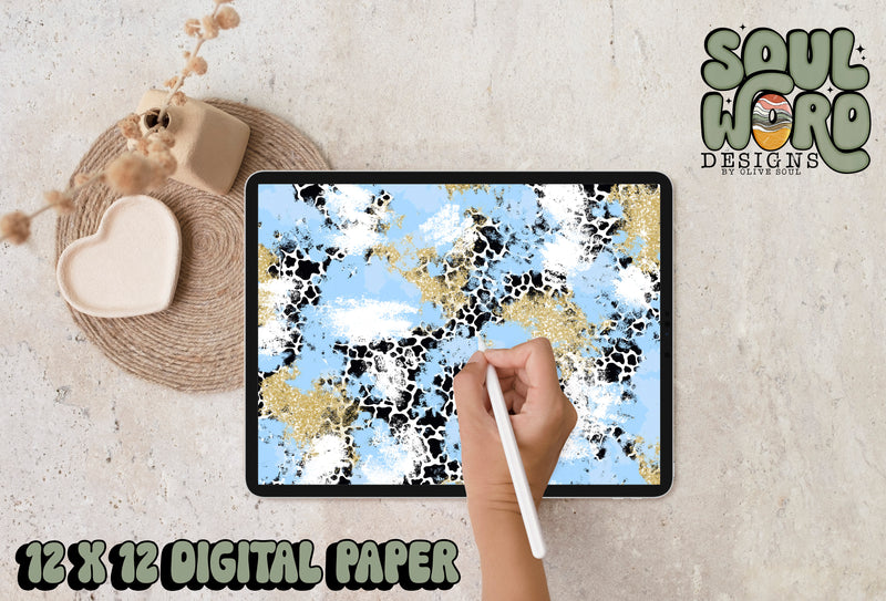 Carolina Blue Gold Spots Mashup-12x12 Digital Paper Design - DIGITAL DOWNLOAD