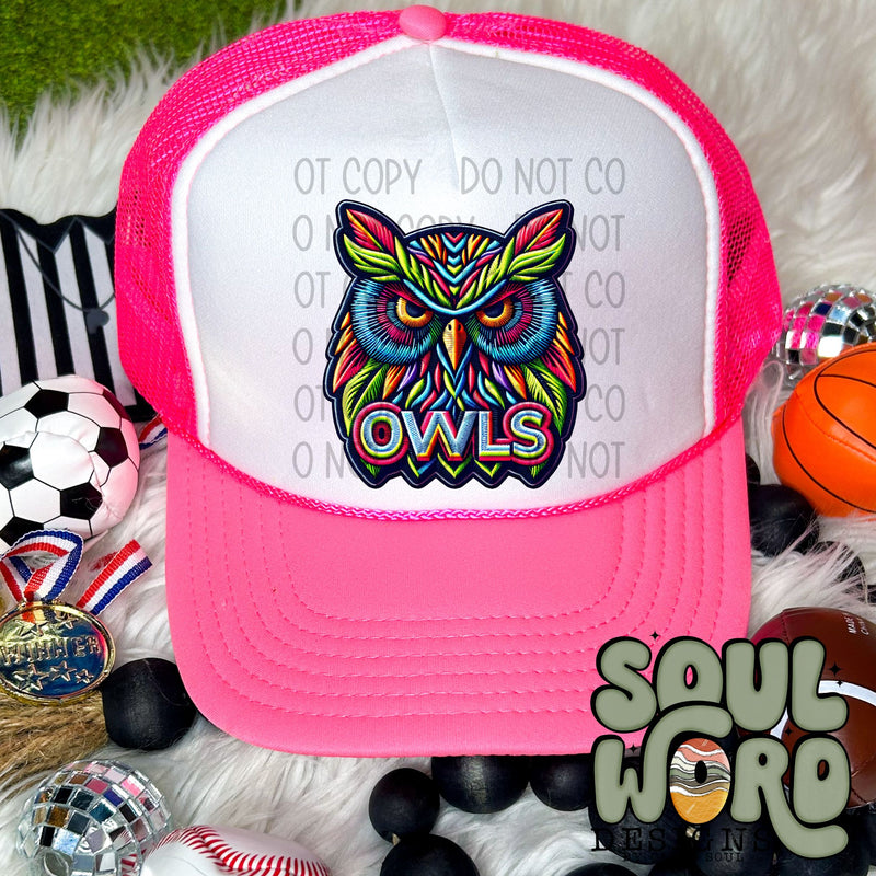 Neon Hat Patch Faux Embroidered Owls Mascot - DIGITAL DOWNLOAD