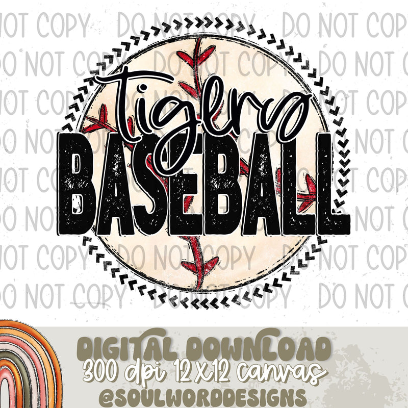 Tigers Baseball Circle Mascot - DIGITAL DOWNLOAD