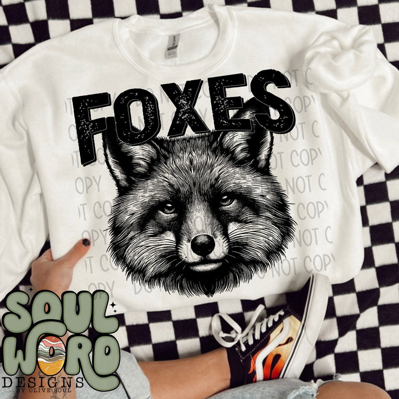 Foxes Mascot Black & White - DIGITAL DOWNLOAD