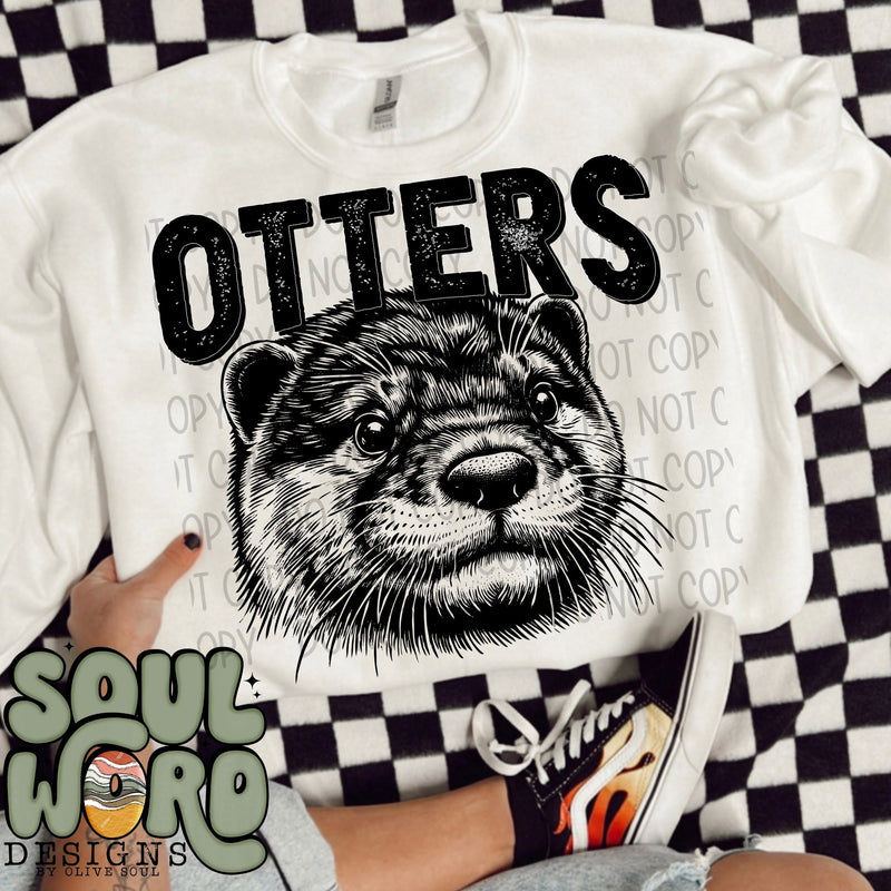 Otters Mascot Black & White - DIGITAL DOWNLOAD