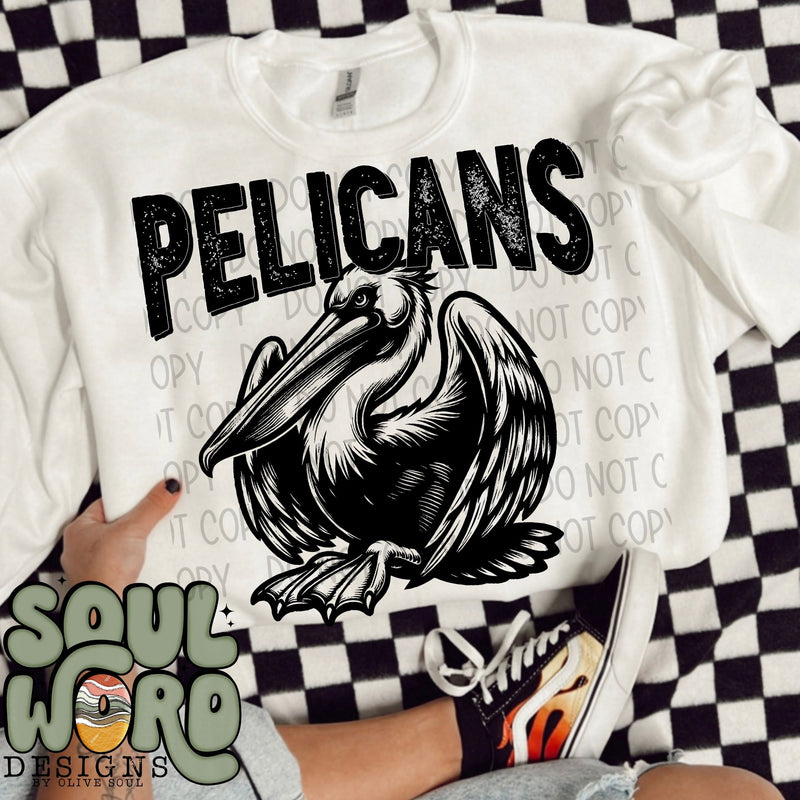 Pelicans Mascot Black & White - DIGITAL DOWNLOAD