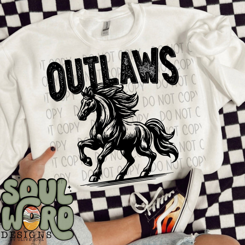 Outlaws Horse Mascot Black & White - DIGITAL DOWNLOAD