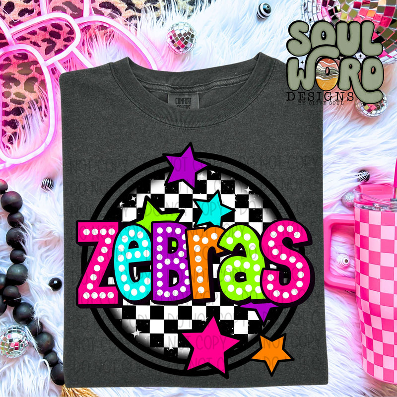 Zebras Neon Marquee Checker Circle Mascot  - DIGITAL DOWNLOAD