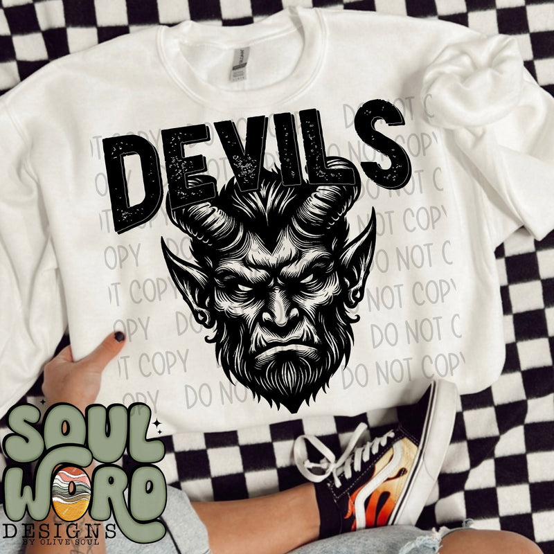 Devils Mascot Black & White - DIGITAL DOWNLOAD