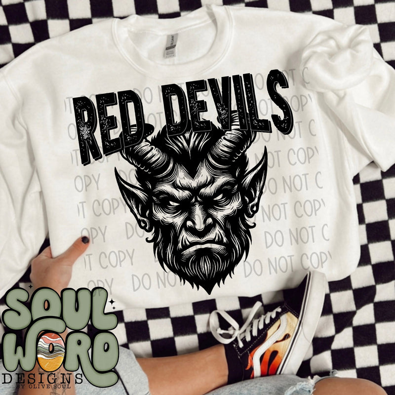 Red Devils Mascot Black & White - DIGITAL DOWNLOAD