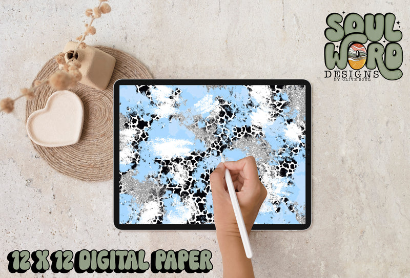 Carolina Blue Silver Spots Mashup-12x12 Digital Paper Design - DIGITAL DOWNLOAD