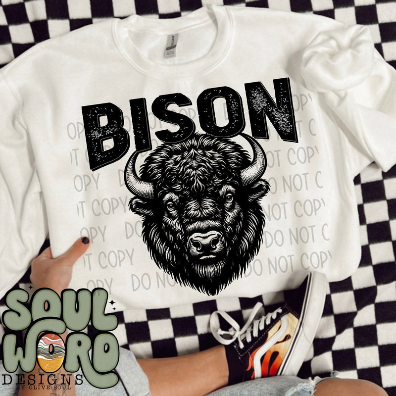 Bison Mascot Black & White - DIGITAL DOWNLOAD