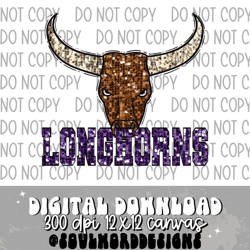 Longhorns Sequin Mascot - DIGITAL DOWNLOAD