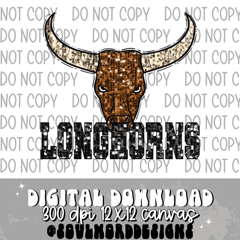 Longhorns Sequin Mascot - DIGITAL DOWNLOAD