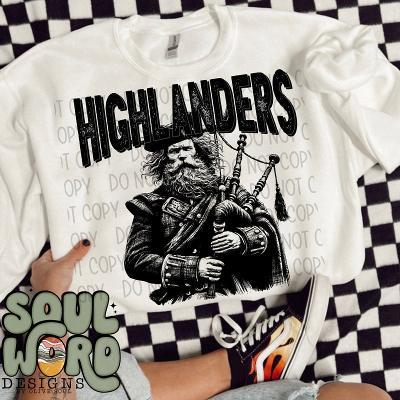 Highlanders Mascot Black & White - DIGITAL DOWNLOAD