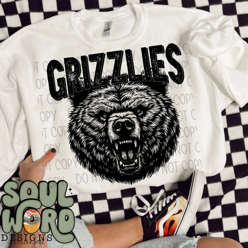 Grizzlies Mascot Black & White - DIGITAL DOWNLOAD