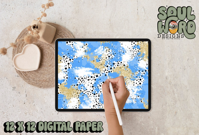 Columbia Blue Gold Dalmatian Mashup-12x12 Digital Paper Design - DIGITAL DOWNLOAD