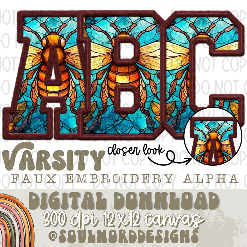 Honey Bee Varsity Faux Embroidery Alpha Set - DIGITAL DOWNLOAD