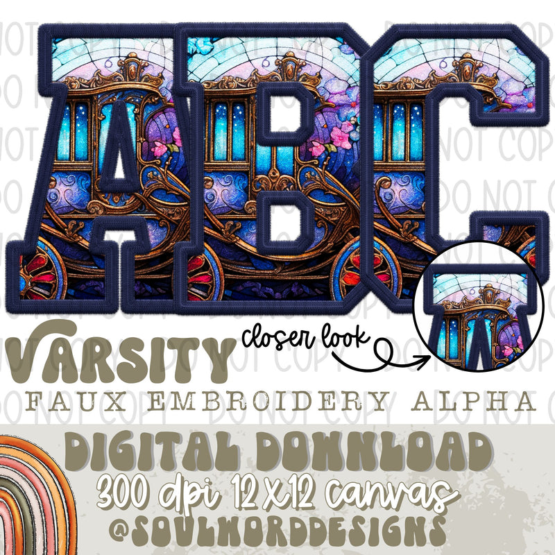 Stroke Of Midnight Varsity Faux Embroidery Alpha Set - DIGITAL DOWNLOAD