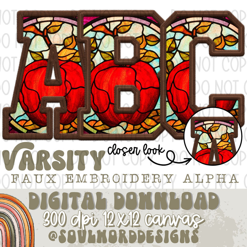 The Apple Varsity Faux Embroidery Alpha Set - DIGITAL DOWNLOAD