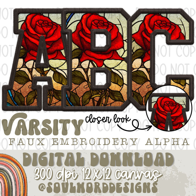 Tale As Old Varsity Faux Embroidery Alpha Set - DIGITAL DOWNLOAD