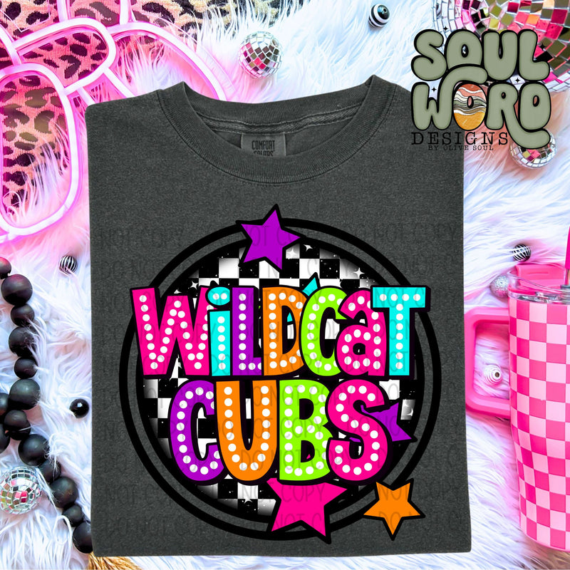 Wildcat Cubs Neon Marquee Checker Circle Mascot  - DIGITAL DOWNLOAD