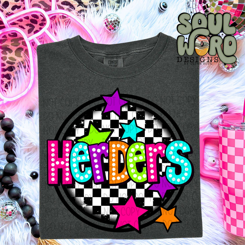 Herders Neon Marquee Checker Circle Mascot  - DIGITAL DOWNLOAD