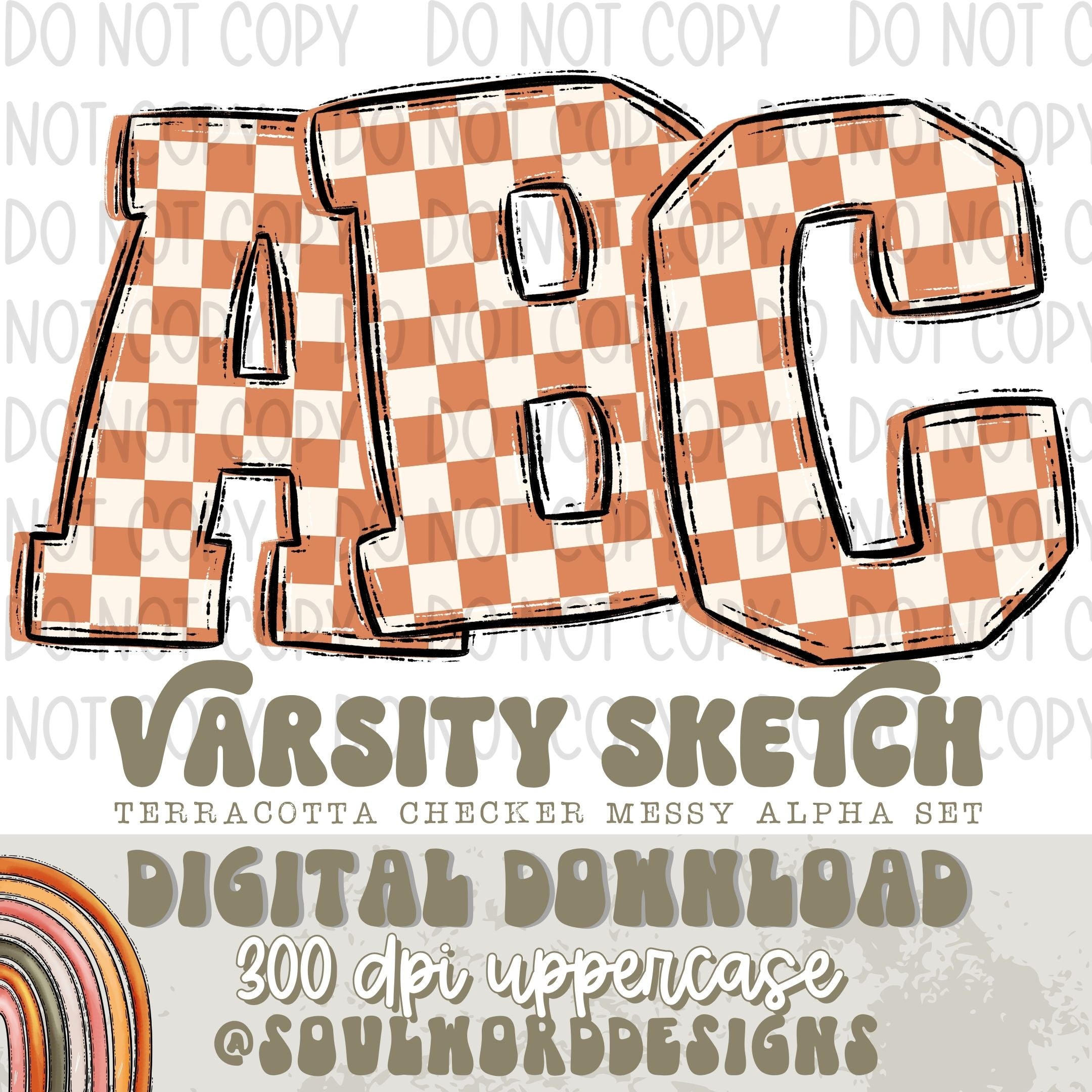 Terracotta Checker Varsity Sketch Alpha Set - DIGITAL DOWNLOAD – Olive Soul
