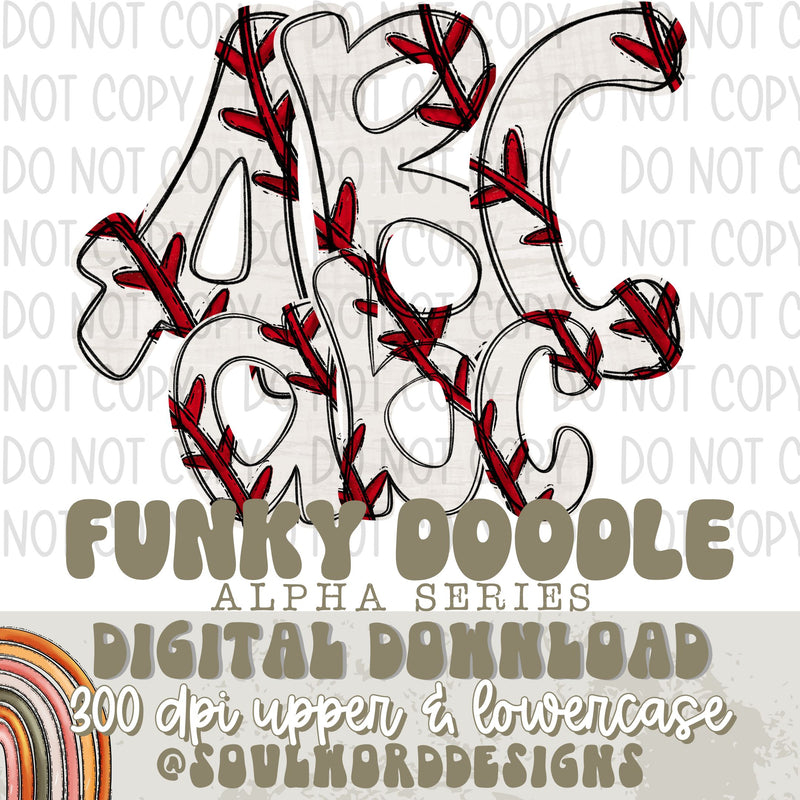 Baseball Laces Funky Doodle Alpha Set - DIGITAL DOWNLOAD