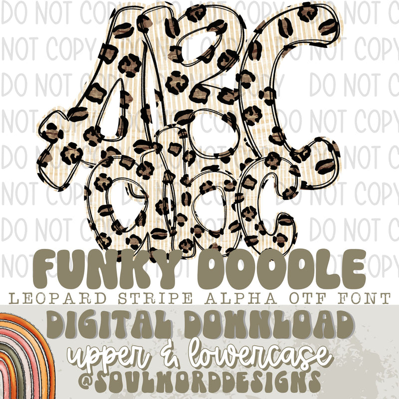 Leopard Stripe Funky Doodle OTF Font - DIGITAL DOWNLOAD