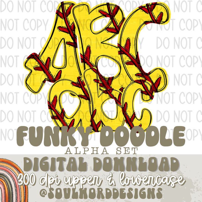 Softball Laces Funky Doodle Alpha Set - DIGITAL DOWNLOAD