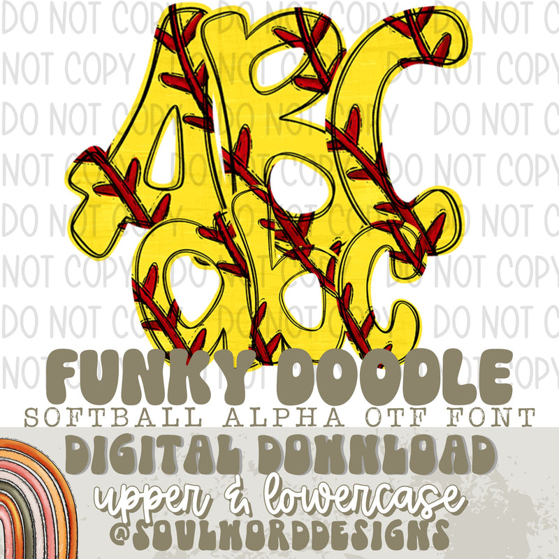 Softball Laces Funky Doodle OTF Font - DIGITAL DOWNLOAD