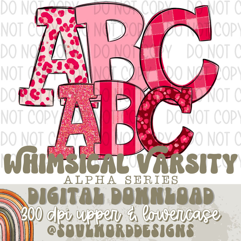 Pink Valentine Whimsical Varsity Alpha SERIES - DIGITAL DOWNLOAD