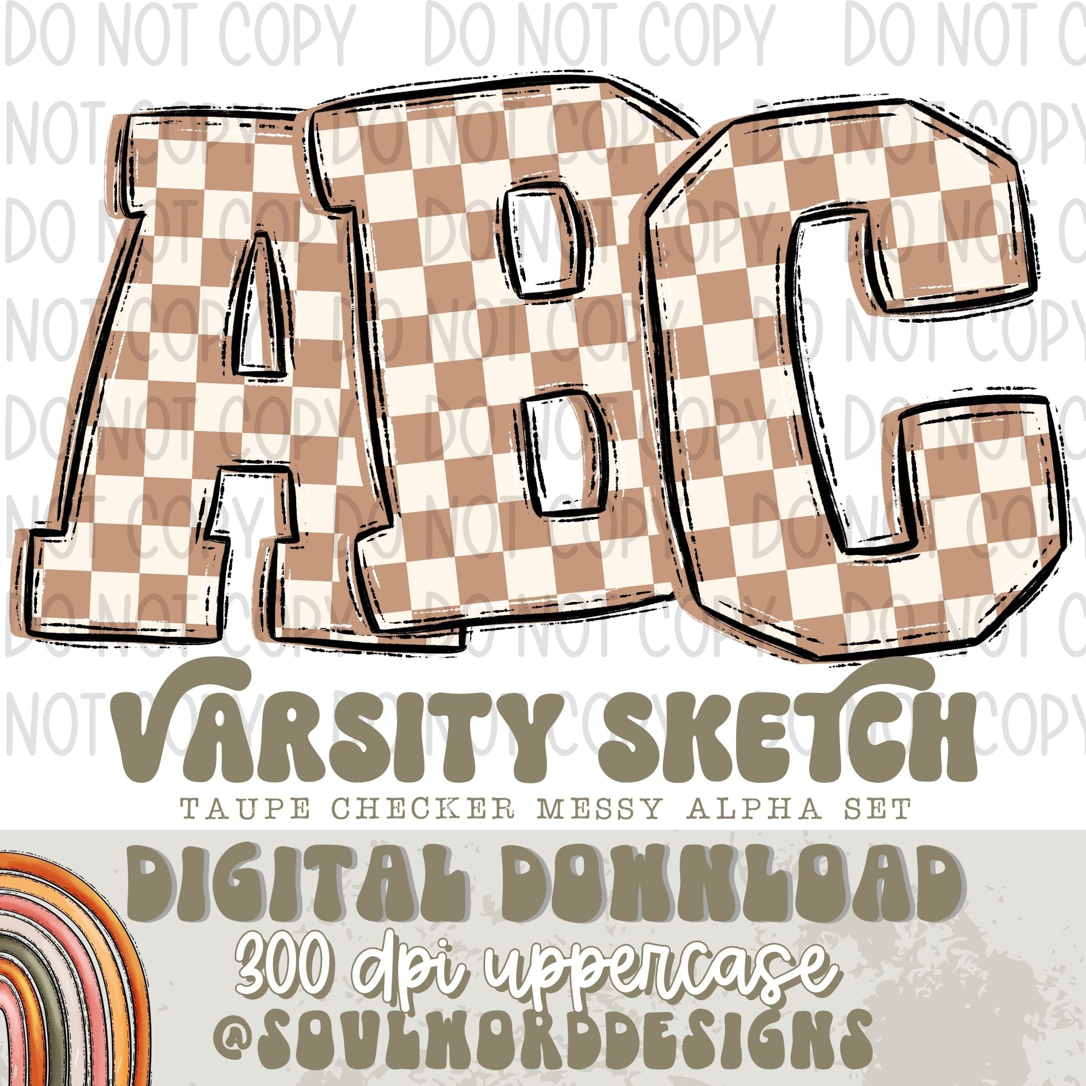 Taupe Checker Varsity Sketch Alpha Set - DIGITAL DOWNLOAD – Olive Soul