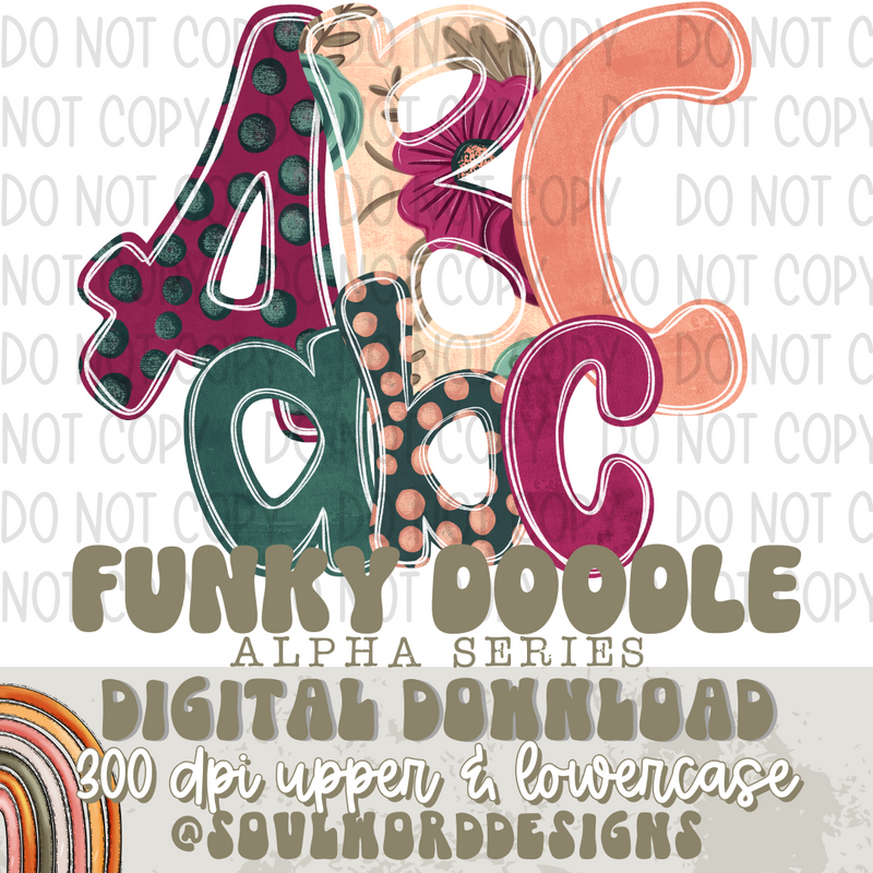 Fuchsia & Teal Funky Doodle Alpha SERIES - DIGITAL DOWNLOAD