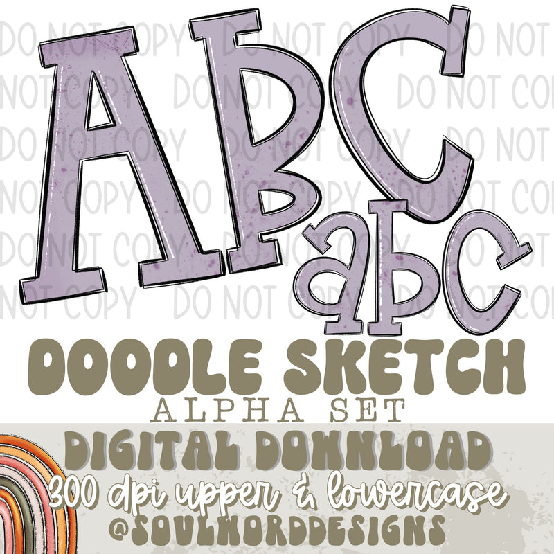 Boho Purple Doodle Sketch Alpha Set - DIGITAL DOWNLOAD