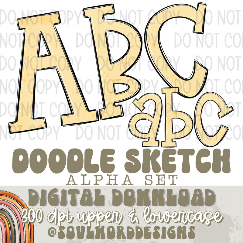 Boho Yellow Doodle Doodle Sketch Alpha Set - DIGITAL DOWNLOAD