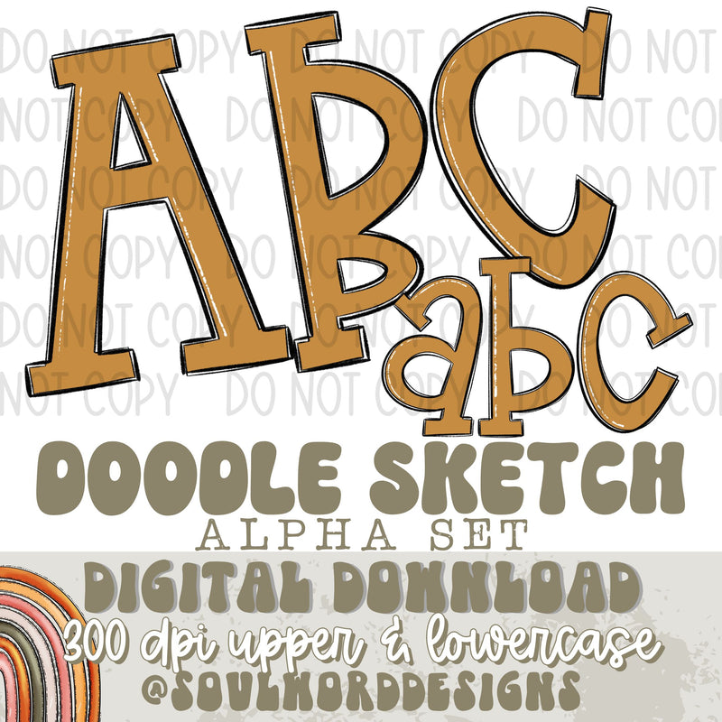 Caramel Doodle Sketch Alpha Set - DIGITAL DOWNLOAD