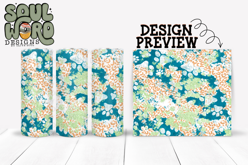 Teal Orange Paws 12x12 Digital Paper Design - DIGITAL DOWNLOAD