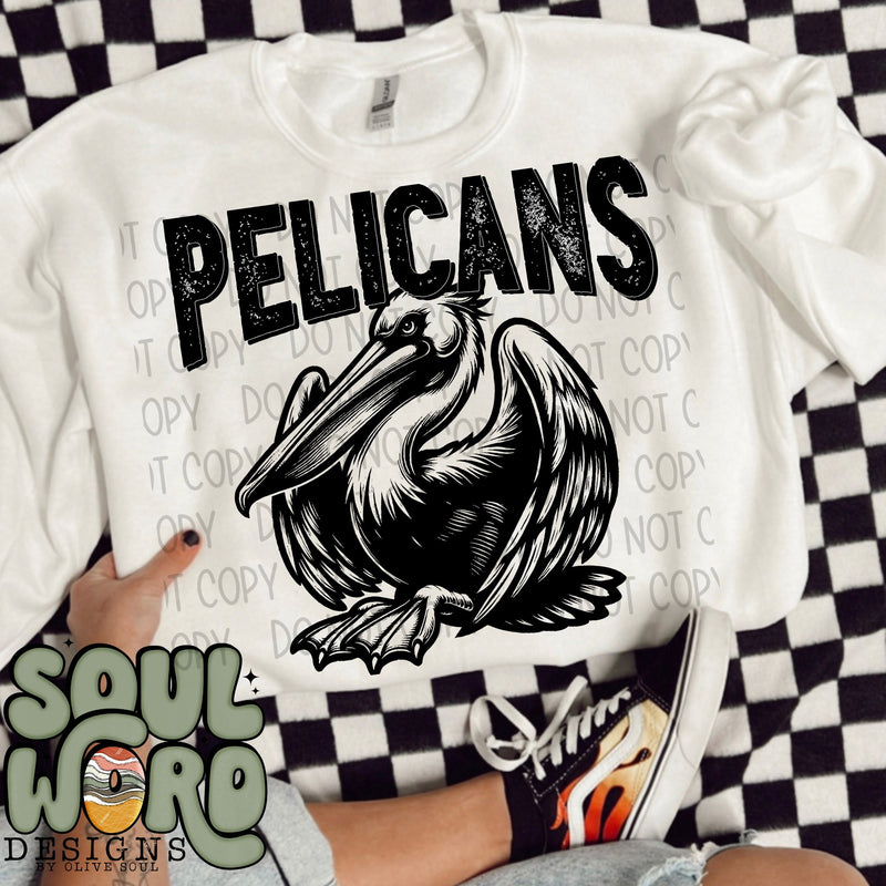 Pelicans Mascot Black & White - DIGITAL DOWNLOAD