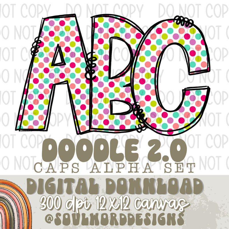 Colorful Polka Dot Doodle 2.0 Caps Alpha Set - DIGITAL DOWNLOAD