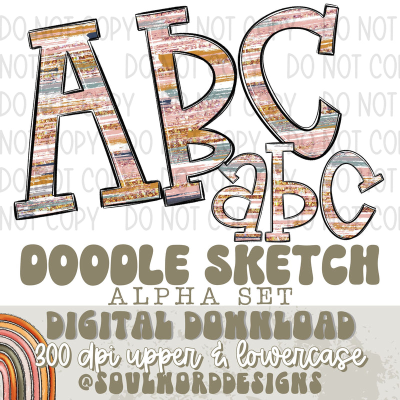 Gold Pastels Brushstroke Doodle Sketch Alpha Set - DIGITAL DOWNLOAD