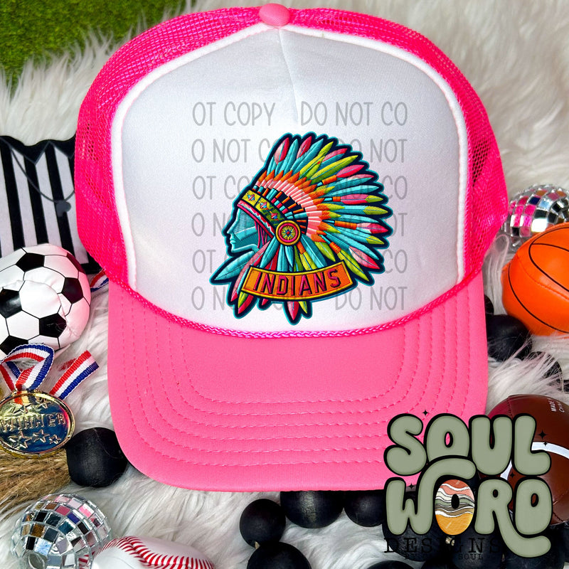 Neon Hat Patch Faux Embroidered Indians Mascot - DIGITAL DOWNLOAD