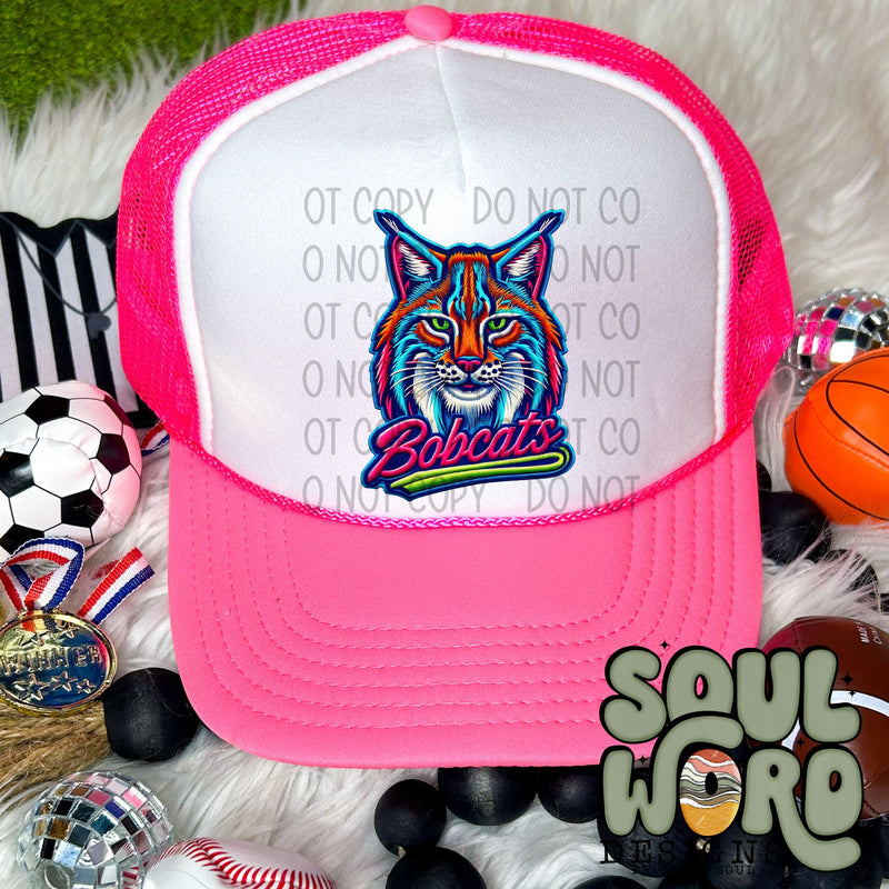 Neon Hat Patch Faux Embroidered Bobcats Mascot - DIGITAL DOWNLOAD
