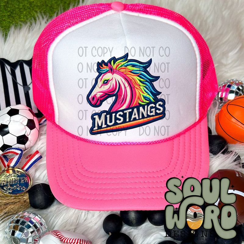 Neon Hat Patch Faux Embroidered Mustangs Mascot - DIGITAL DOWNLOAD