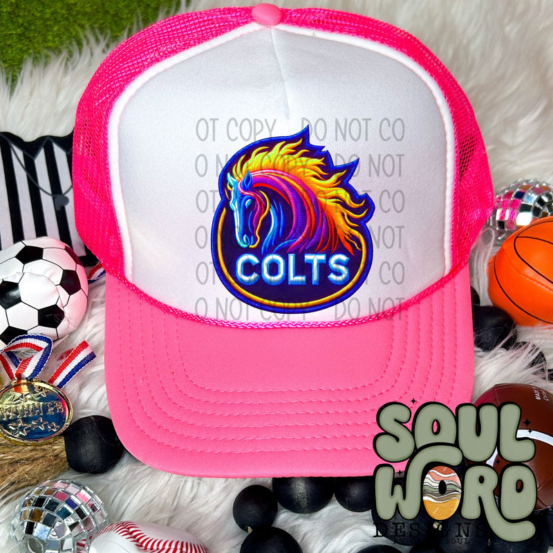 Neon Hat Patch Faux Embroidered Colts Mascot - DIGITAL DOWNLOAD