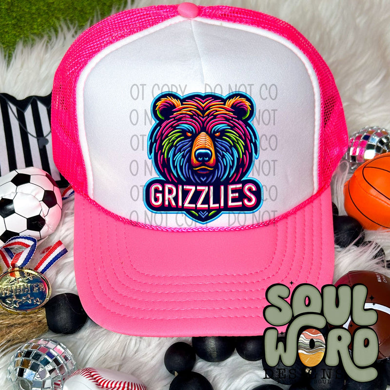 Neon Hat Patch Faux Embroidered Grizzlies Mascot - DIGITAL DOWNLOAD